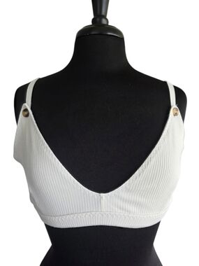 Juem 16 Organic Cotton Nursing Bra Ribbed Cream Bralette Adjustable Straps